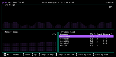 ptop: a vtop alternative in Rust with lower memory use